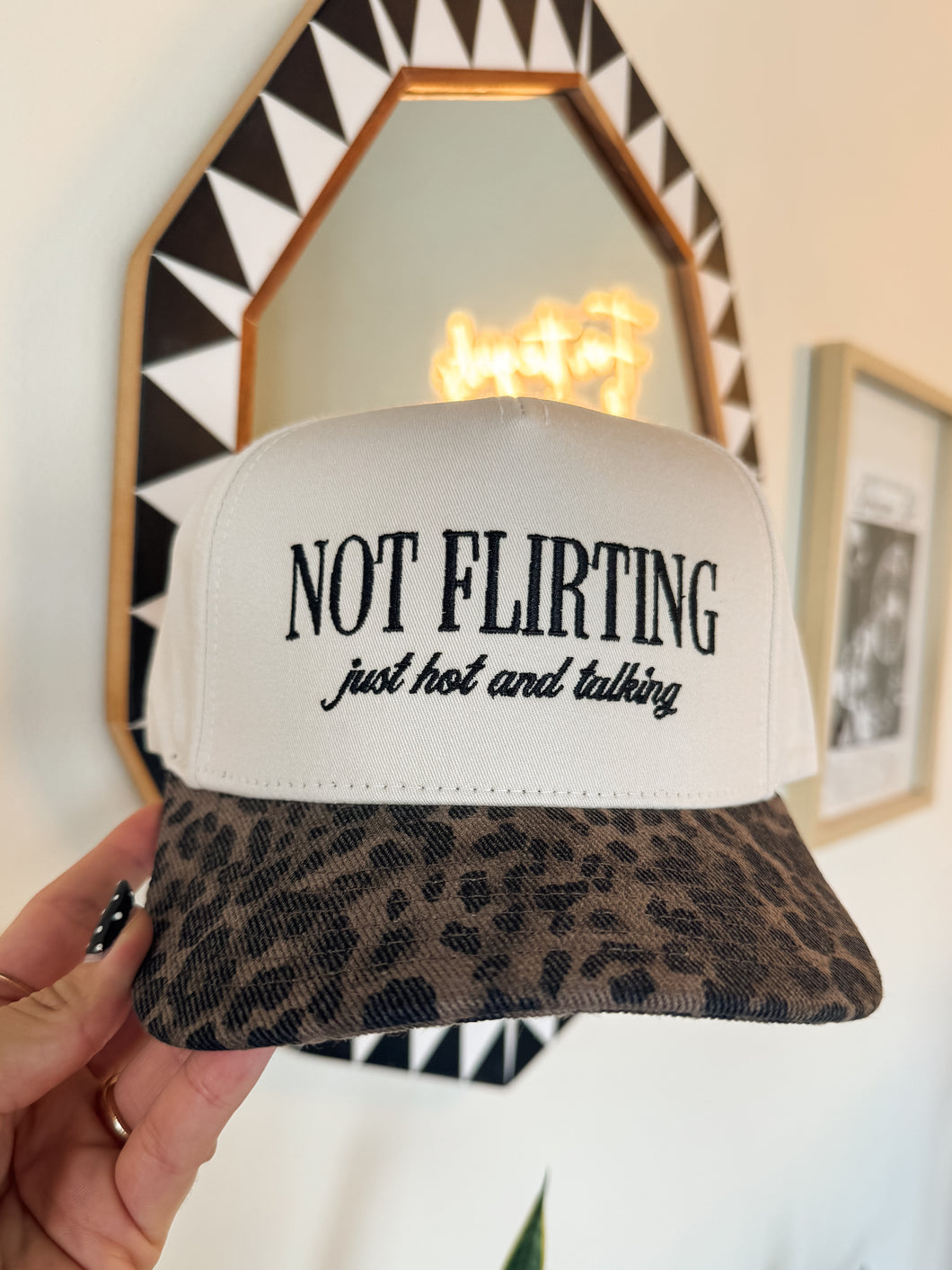 NOT FLIRTING JUST HOT AND TALKING HAT- LEOPARD & BLACK