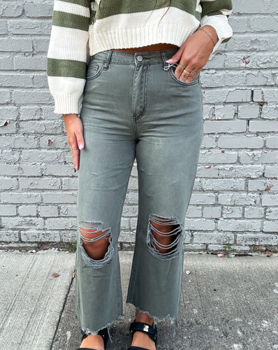 JESSE 90'S VINTAGE CROP FLARE-OLIVE