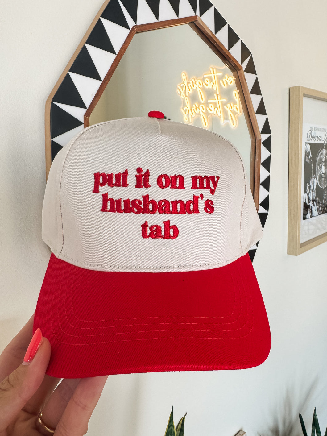 PUT IT ON MY HUSBANDS TAB TRUCKER HAT-RED