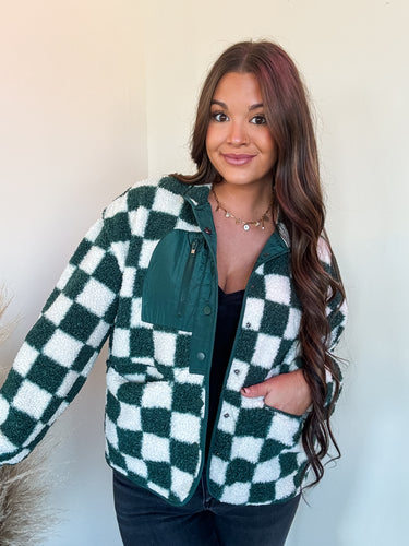 STANDOUT CHECKERED FLEECE JACKET-GREEN