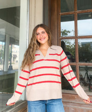 Load image into Gallery viewer, WITH INTENTION SWEATER- TAUPE &amp; RED