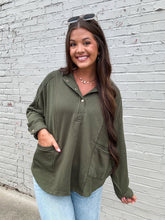 Load image into Gallery viewer, FALL FEELS HOODED TOP-OLIVE