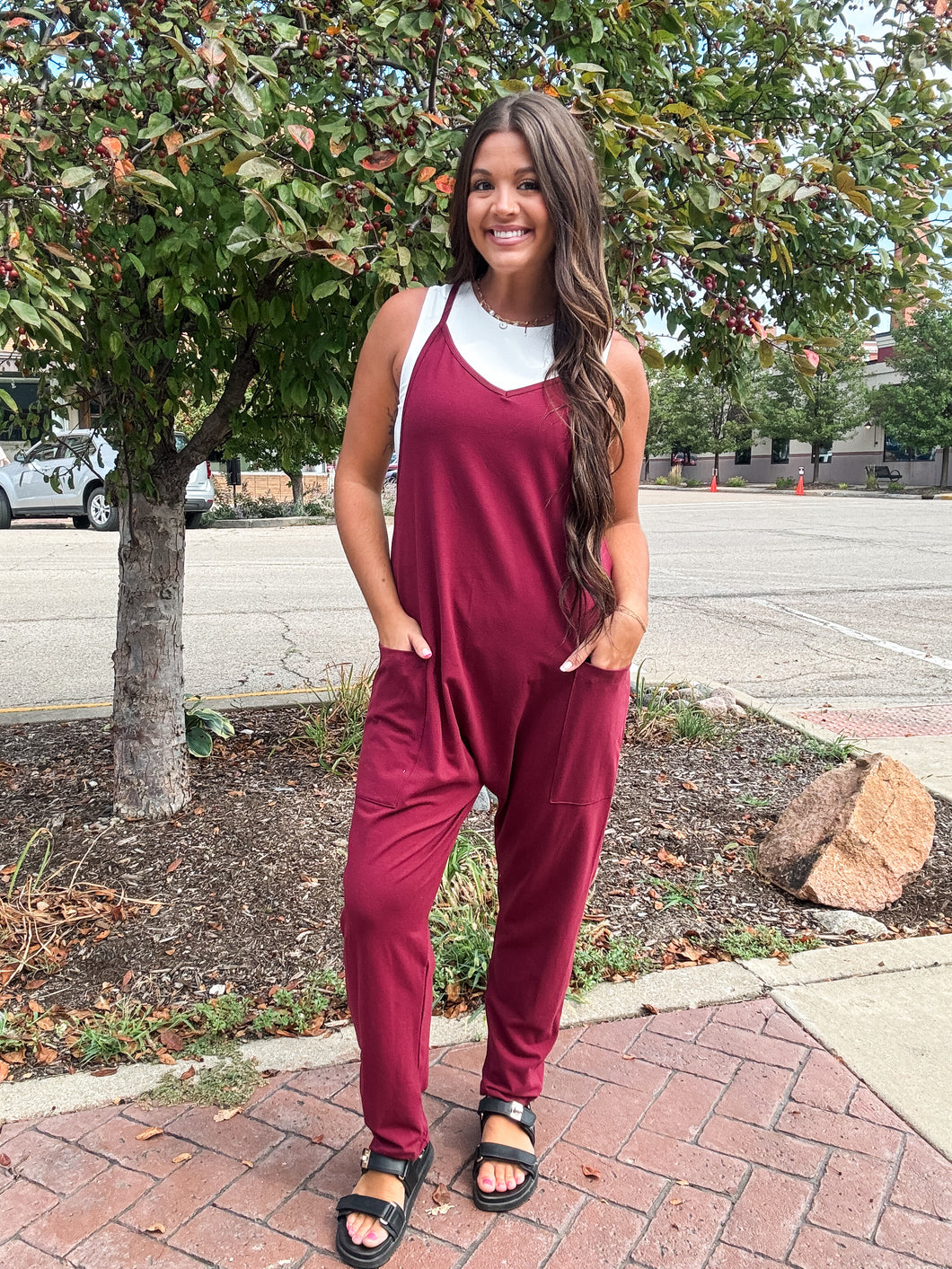 FOREVER BASIC JUMPSUIT-WINE