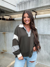 Load image into Gallery viewer, MAKE IT COUNT PULLOVER-OLIVE &amp; CREAM