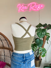 Load image into Gallery viewer, CROSS THE LINE TANK-OLIVE  (CRISS CROSS BACK)