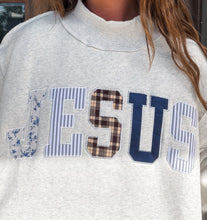 Load image into Gallery viewer, JESUS PATCHWORK MOCK NECK SWEATERSHIRT