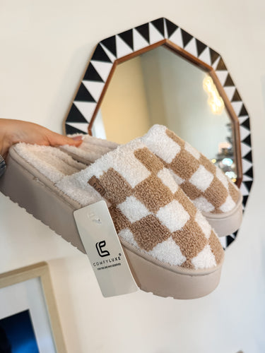 PLATFORM SLIPPERS-KHAKI & WHITE