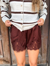 Load image into Gallery viewer, CHASING FOREVER LACE TRIM SHORTS-BROWN