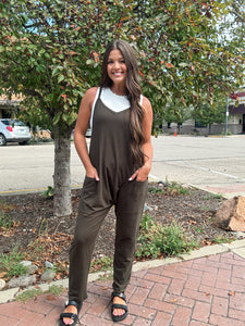 FOREVER BASIC JUMPSUIT-DARK OLIVE