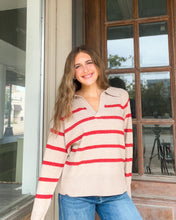 Load image into Gallery viewer, WITH INTENTION SWEATER- TAUPE &amp; RED