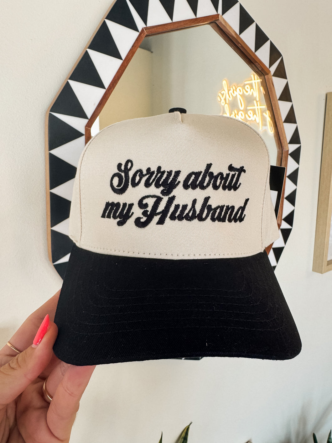 SORRY ABOUT MY HUSBAND TRUCKER HAT