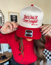 Load image into Gallery viewer, SHE&#39;S OUT OF YOUR LEAGUE (SHE IS ME) HAT- RED &amp; NATURAL