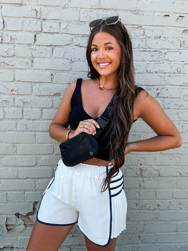 VARSITY ATHLETIC SHORTS-WHITE & NAVY