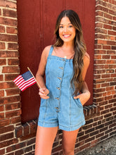 Load image into Gallery viewer, ALL AMERICAN GIRL DENIM ROMPER