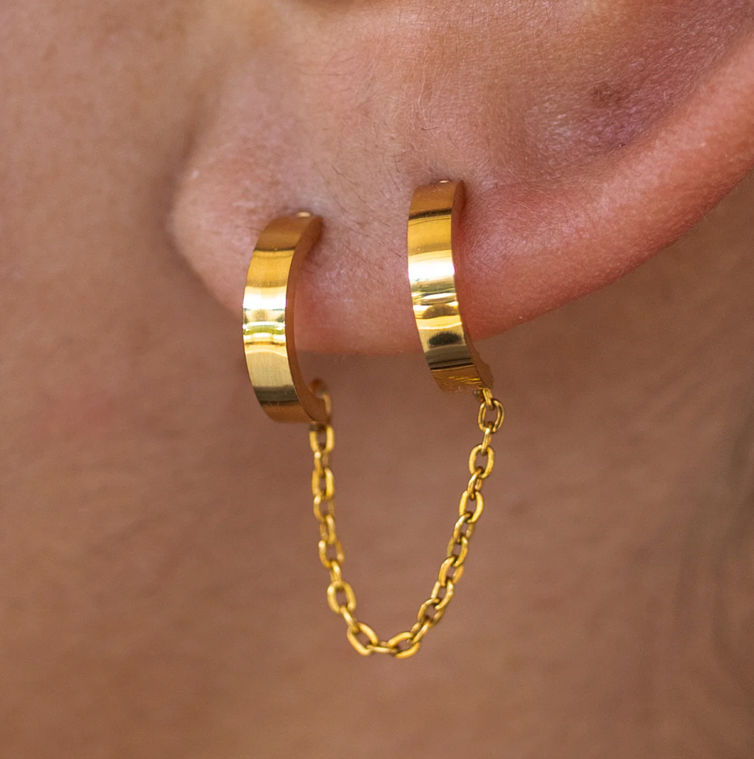 GRAYTON CHAINED DOUBLE HOOPS-GOLD