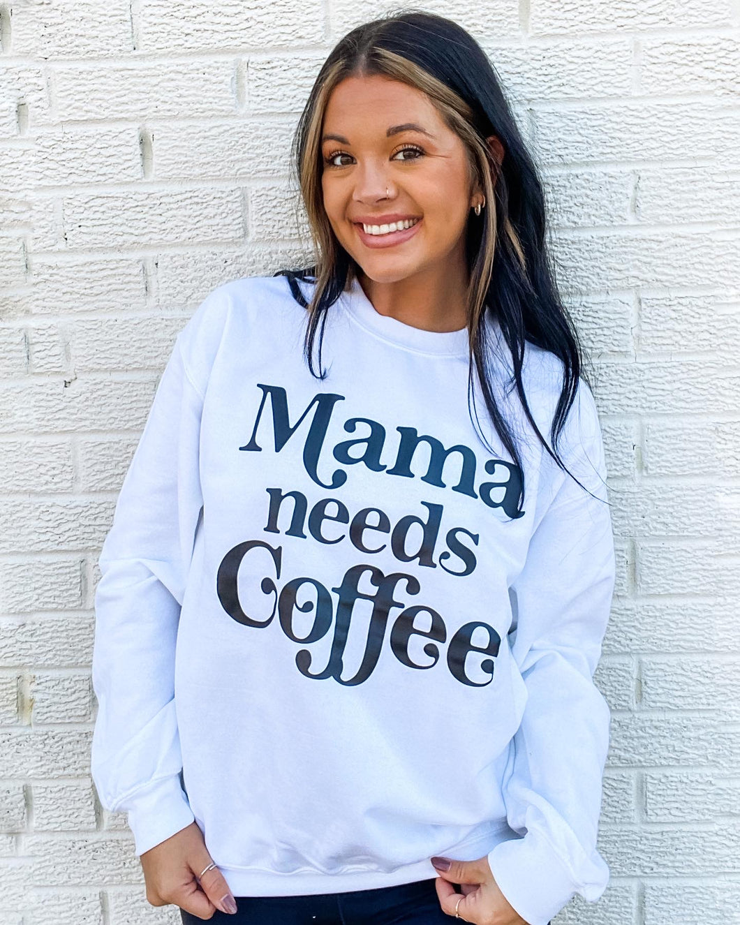 MAMA NEEDS COFFEE CREWNECK-WHITE